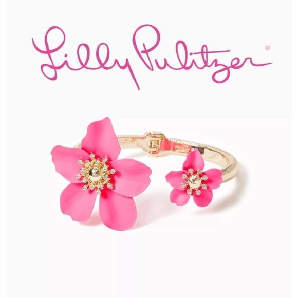🌺 LILLY PULITZER Oversized Orchid Flower Roxie Pink Bracelet NEW WITH GIFT BAG